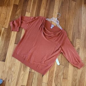 Chico's Touch of  Cashmere Rust Drape 3/4 Cowl Pullover Sweater NWT Size 1 M